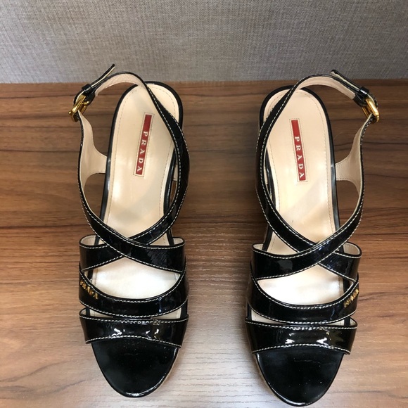 Black Prada Patent leather cork and rope Wedge - Picture 5 of 6